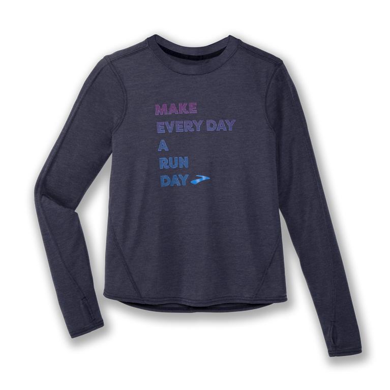 Brooks Distance Graphic Women's Long Sleeve Running Shirt - Heather Navy/Everyday (59438-HVCR)